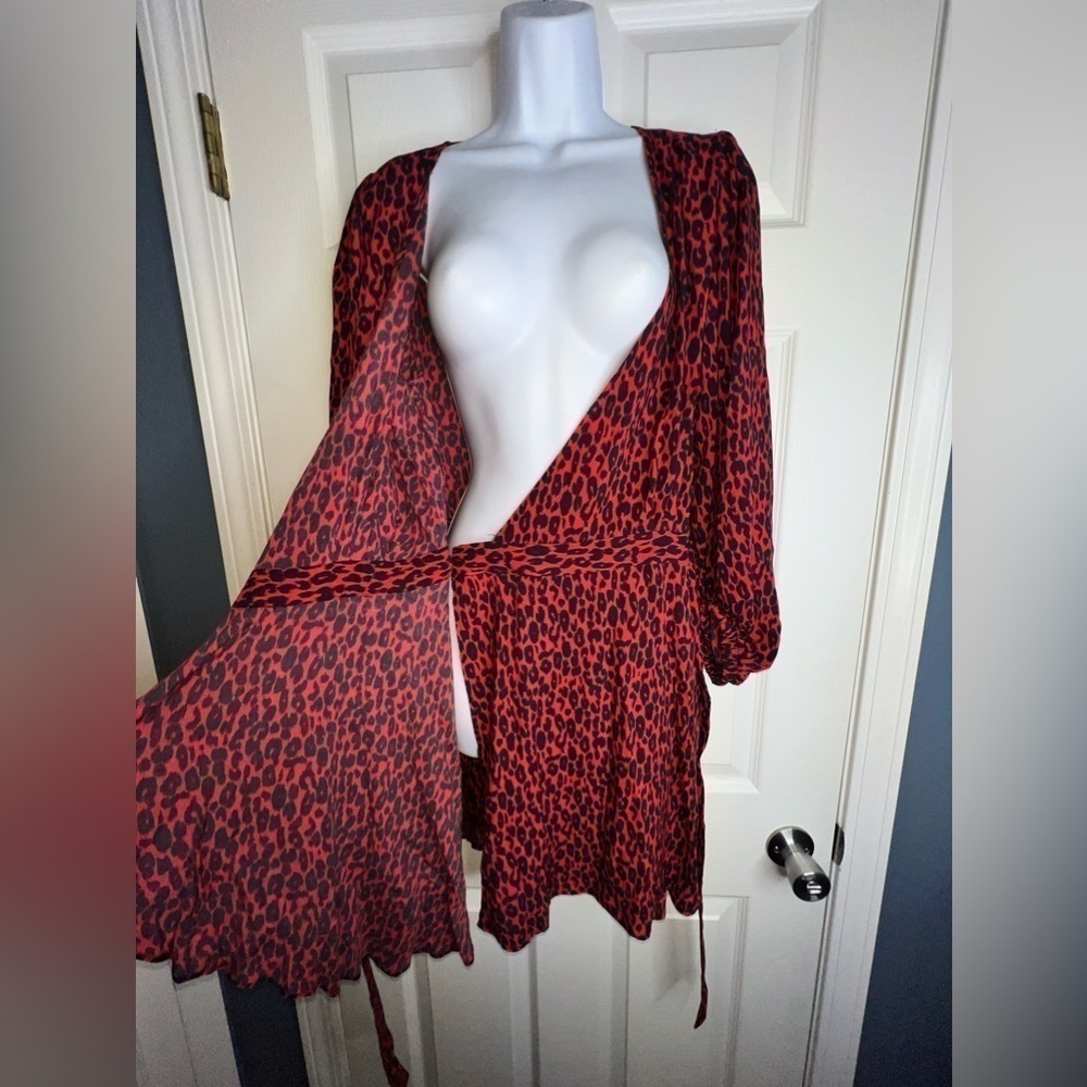 NWT IRO Women’s FR 40 L Red Animal Print Boina Wrap Mini Dress US 8 Long Sleeve - Picture 15 of 16